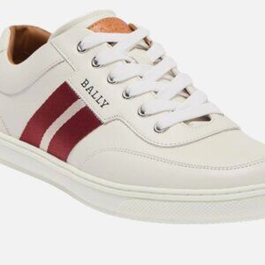 Swiss Brand Bally Oriano Men's White Leather Sneakers Signature Stripes Size 10D